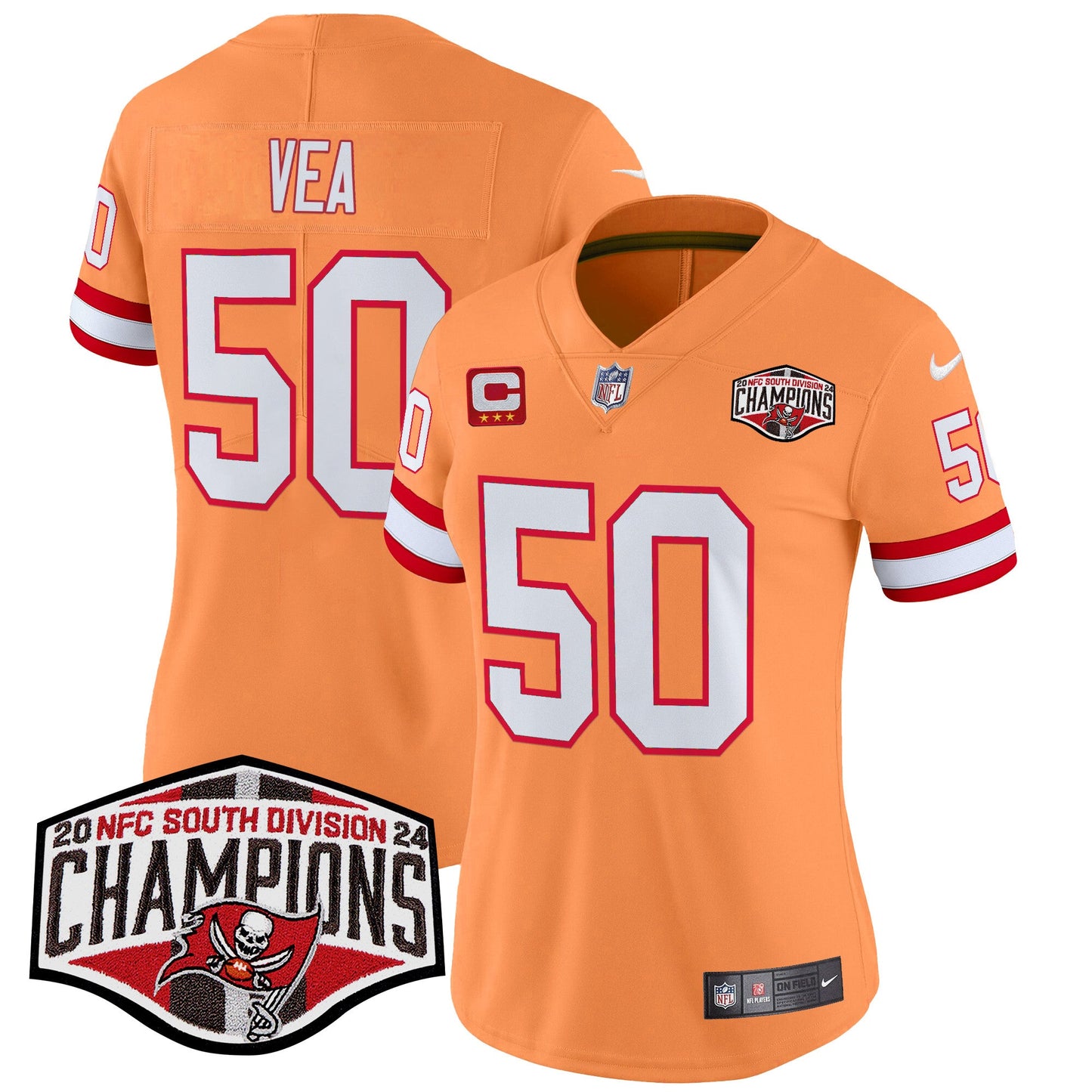 Women's Tampa Bay Buccaneers Creamsicle 2024 NFC South Division Champions Patch Vapor Limited Jersey - All Stitched