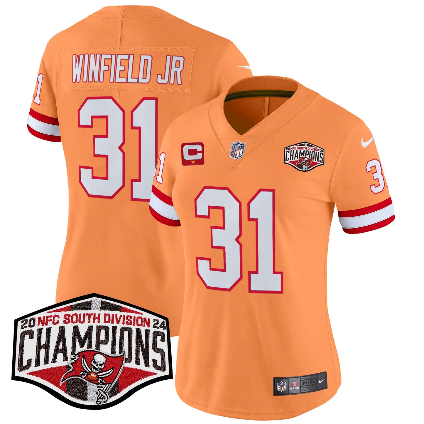 Women's Tampa Bay Buccaneers Creamsicle 2024 NFC South Division Champions Patch Vapor Limited Jersey - All Stitched