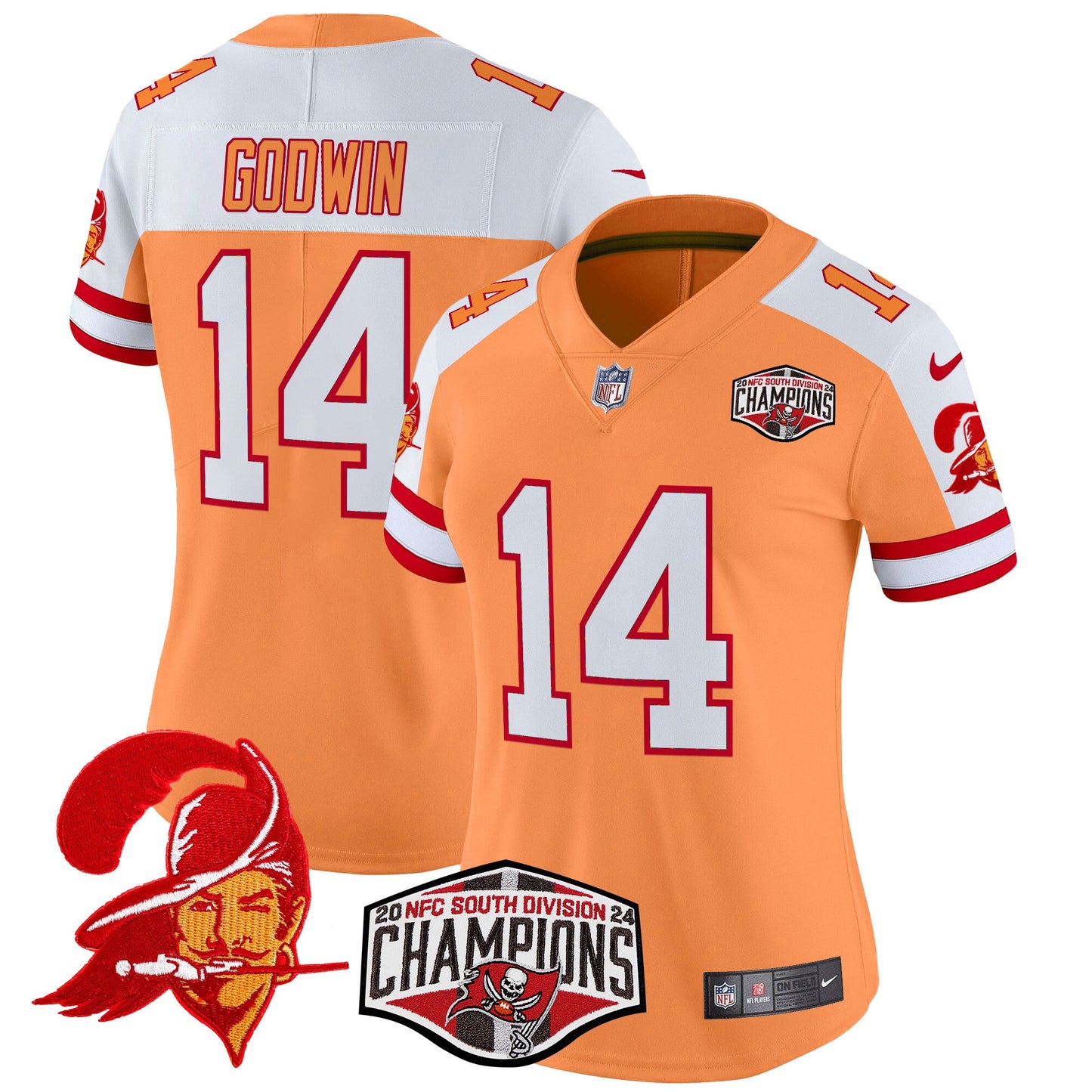 Women's Tampa Bay Buccaneers Creamsicle 2024 NFC South Division Champions Patch Vapor Limited Jersey - All Stitched