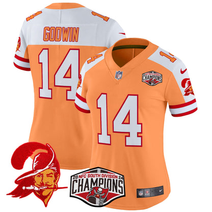 Women's Tampa Bay Buccaneers Creamsicle 2024 NFC South Division Champions Patch Vapor Limited Jersey - All Stitched