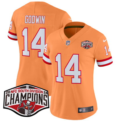 Women's Tampa Bay Buccaneers Creamsicle 2024 NFC South Division Champions Patch Vapor Limited Jersey - All Stitched