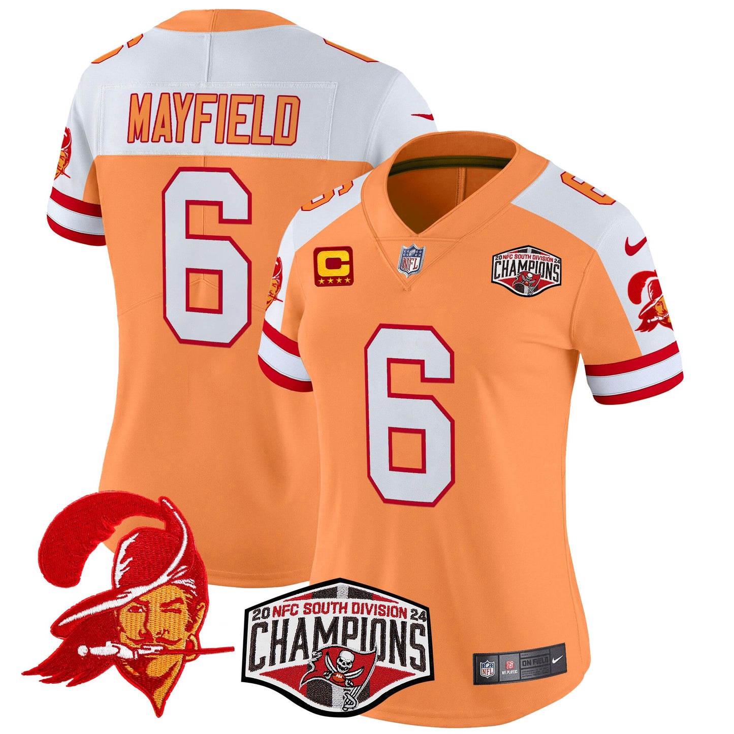 Women's Tampa Bay Buccaneers Creamsicle 2024 NFC South Division Champions Patch Vapor Limited Jersey - All Stitched