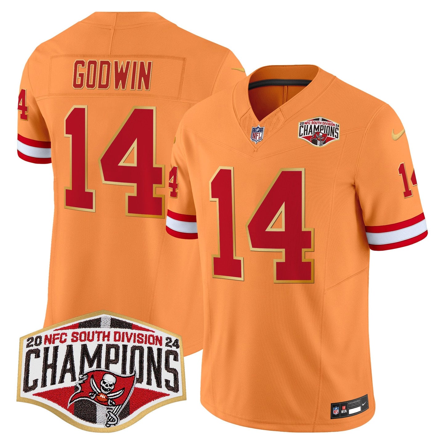 Buccaneers Creamsicle 2024 NFC South Division Champions Patch Gold Trim Vapor Limited Jersey - All Stitched
