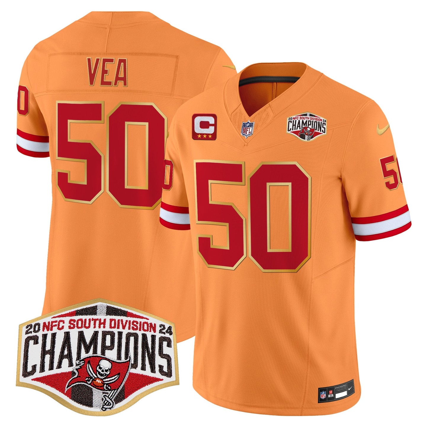 Buccaneers Creamsicle 2024 NFC South Division Champions Patch Gold Trim Vapor Limited Jersey - All Stitched