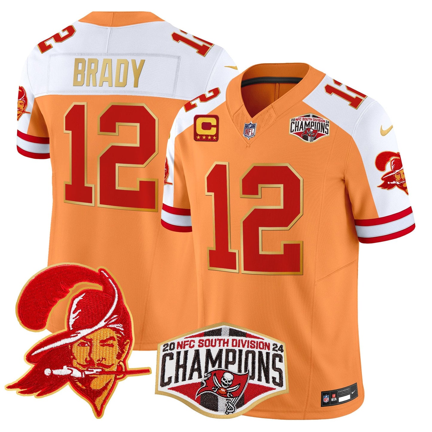 Buccaneers Creamsicle 2024 NFC South Division Champions Patch Gold Trim Vapor Limited Jersey - All Stitched