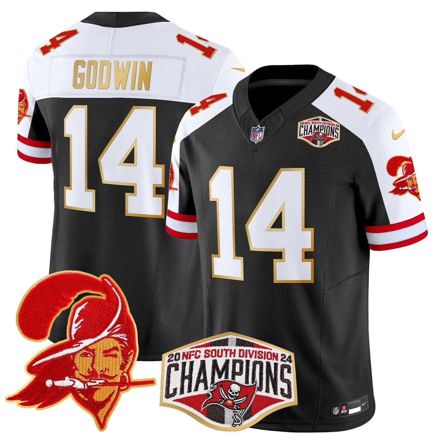 Buccaneers Creamsicle 2024 NFC South Division Champions Patch Gold Trim Vapor Limited Jersey - All Stitched