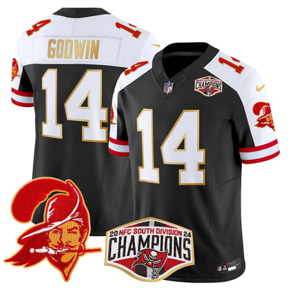 Buccaneers Creamsicle 2024 NFC South Division Champions Patch Gold Trim Vapor Limited Jersey - All Stitched