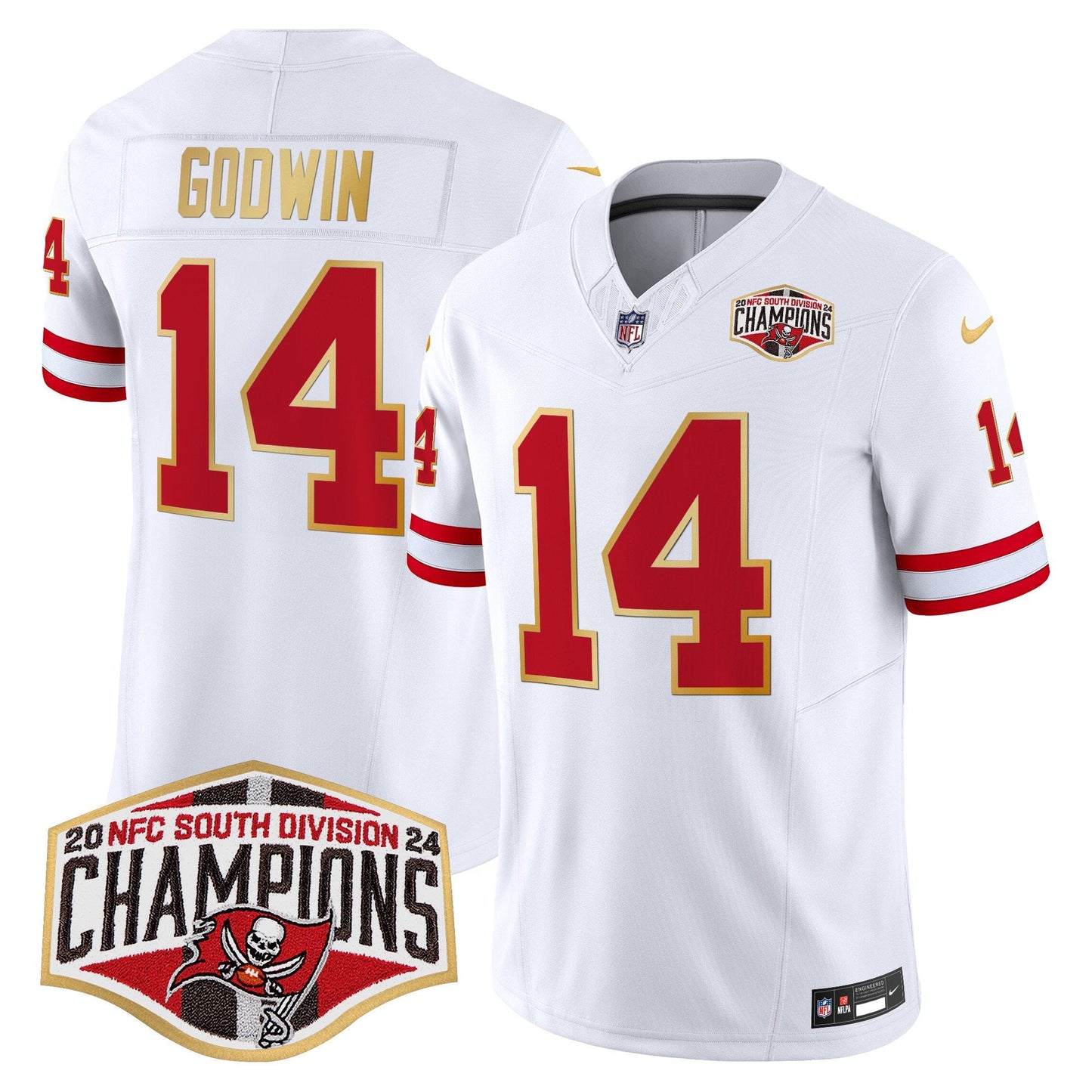 Buccaneers Creamsicle 2024 NFC South Division Champions Patch Gold Trim Vapor Limited Jersey - All Stitched