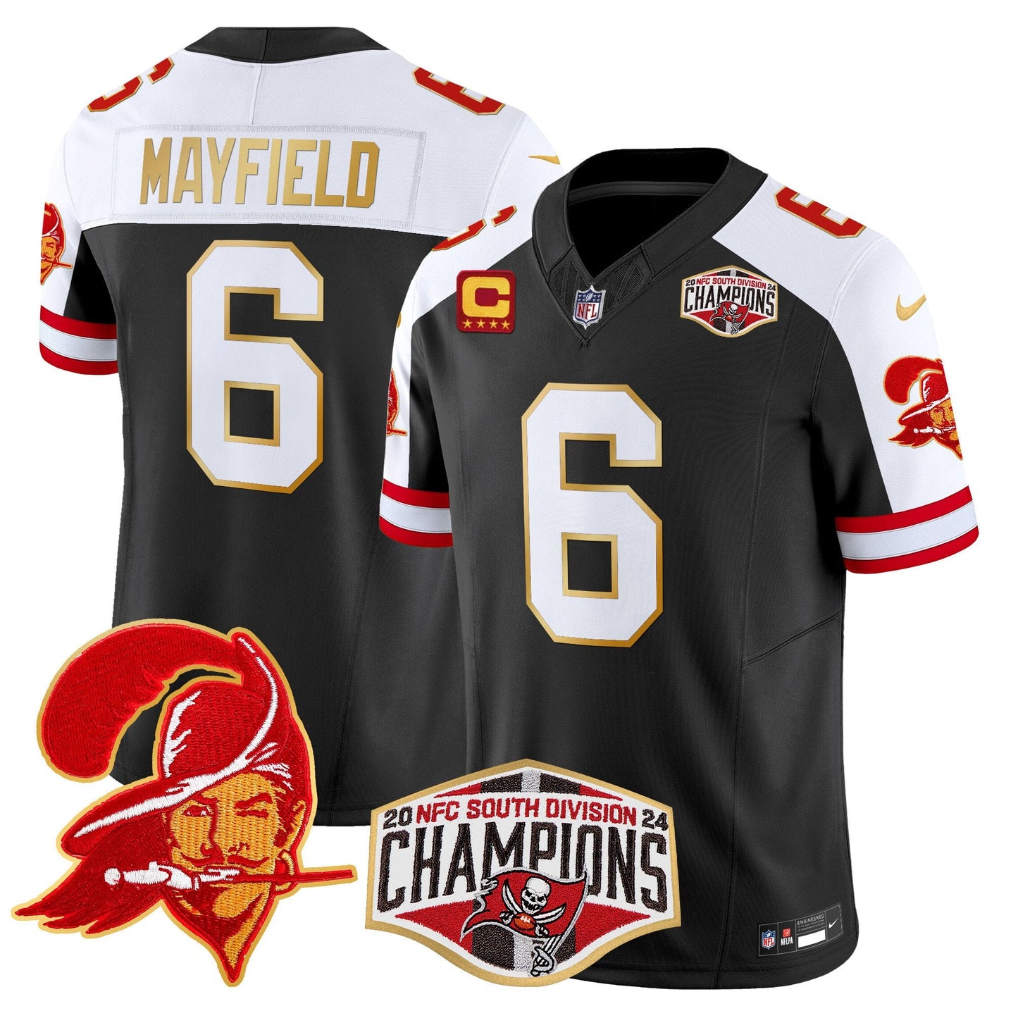Buccaneers Creamsicle 2024 NFC South Division Champions Patch Gold Trim Vapor Limited Jersey - All Stitched