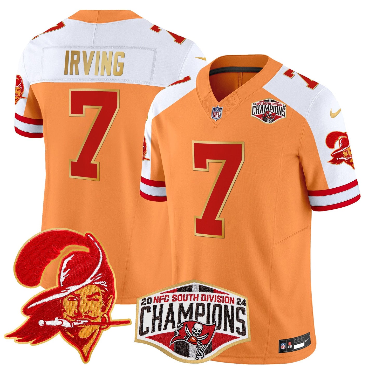 Buccaneers Creamsicle 2024 NFC South Division Champions Patch Gold Trim Vapor Limited Jersey - All Stitched