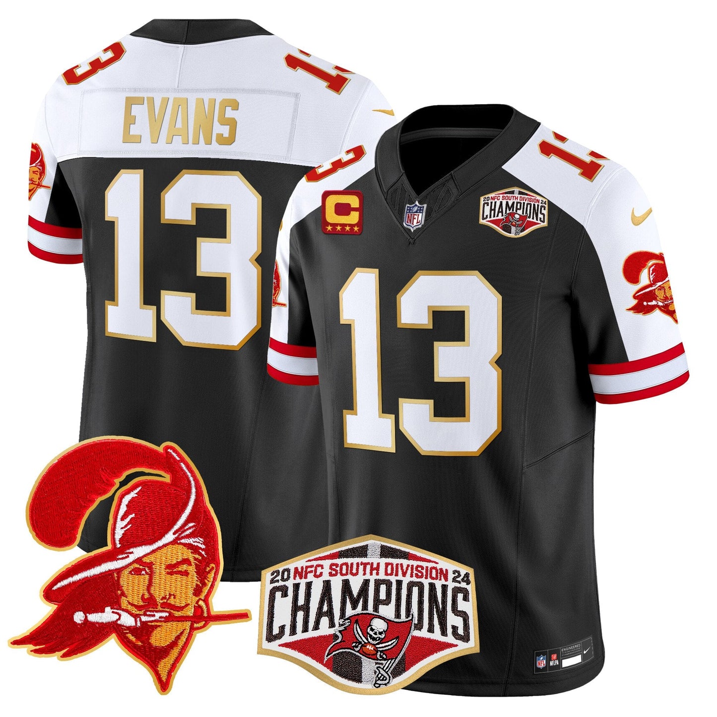 Buccaneers Creamsicle 2024 NFC South Division Champions Patch Gold Trim Vapor Limited Jersey - All Stitched