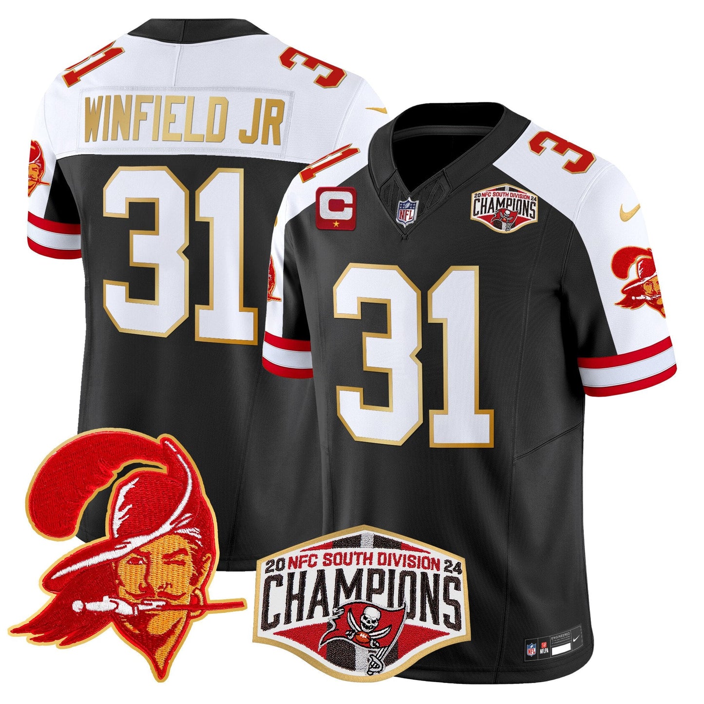 Buccaneers Creamsicle 2024 NFC South Division Champions Patch Gold Trim Vapor Limited Jersey - All Stitched