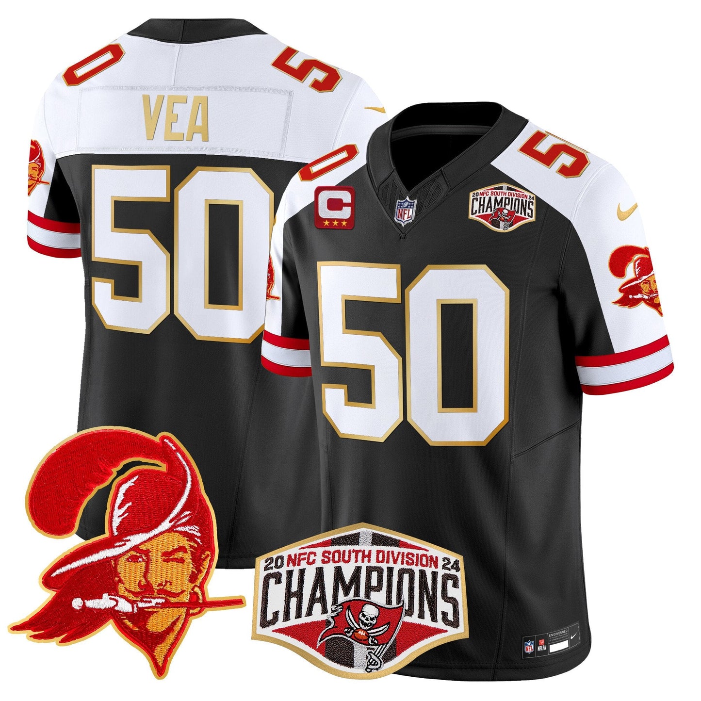 Buccaneers Creamsicle 2024 NFC South Division Champions Patch Gold Trim Vapor Limited Jersey - All Stitched
