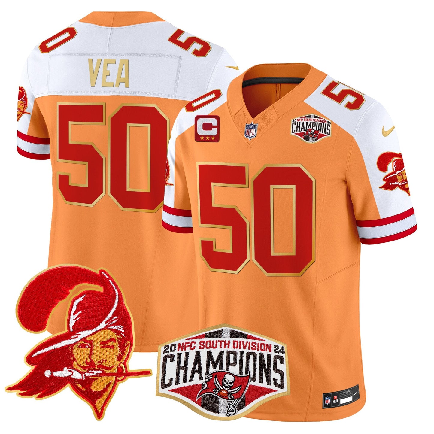Buccaneers Creamsicle 2024 NFC South Division Champions Patch Gold Trim Vapor Limited Jersey - All Stitched