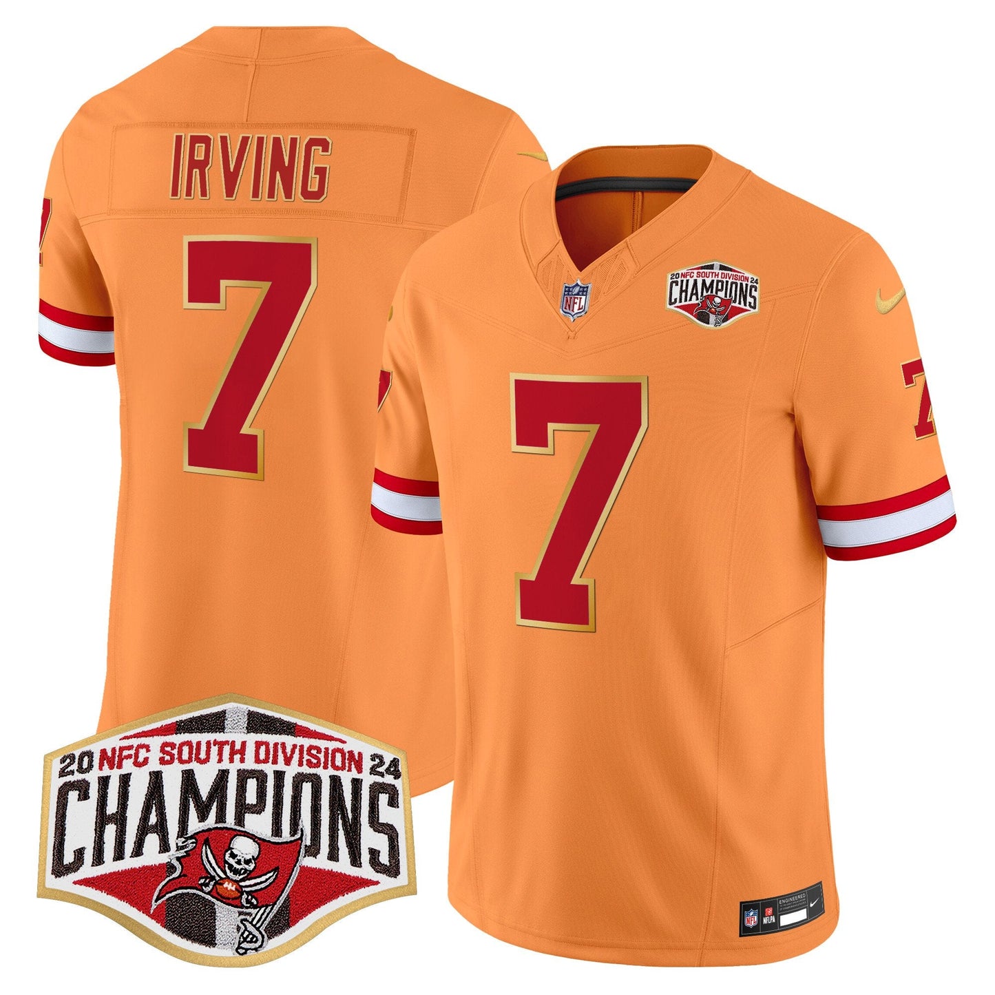 Buccaneers Creamsicle 2024 NFC South Division Champions Patch Gold Trim Vapor Limited Jersey - All Stitched