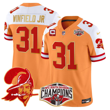 Buccaneers Creamsicle 2024 NFC South Division Champions Patch Gold Trim Vapor Limited Jersey - All Stitched