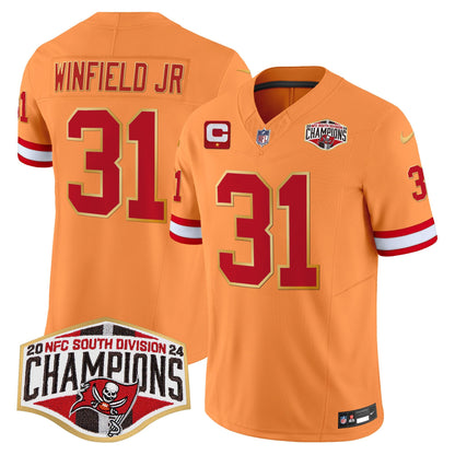 Buccaneers Creamsicle 2024 NFC South Division Champions Patch Gold Trim Vapor Limited Jersey - All Stitched