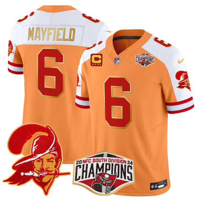 Buccaneers Creamsicle 2024 NFC South Division Champions Patch Gold Trim Vapor Limited Jersey - All Stitched