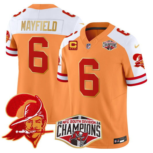 Buccaneers Creamsicle 2024 NFC South Division Champions Patch Gold Trim Vapor Limited Jersey - All Stitched
