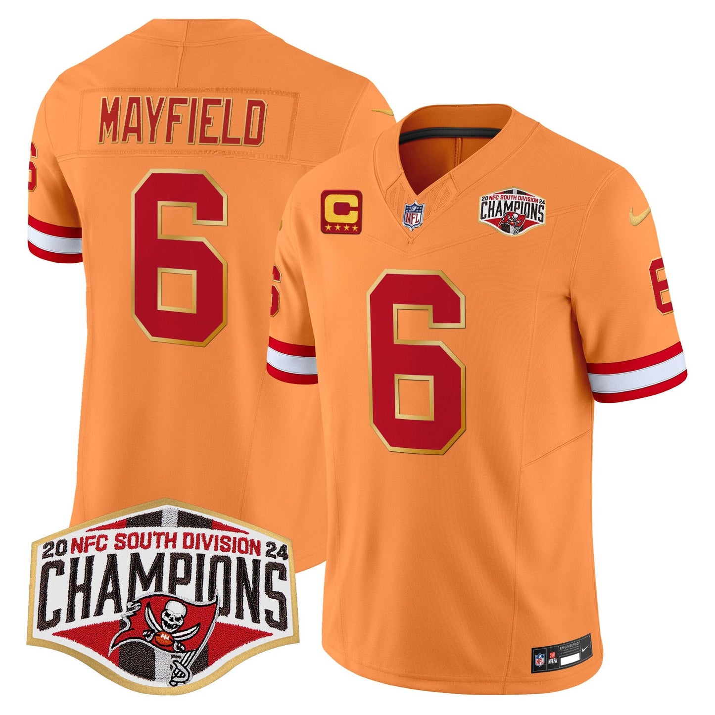 Buccaneers Creamsicle 2024 NFC South Division Champions Patch Gold Trim Vapor Limited Jersey - All Stitched