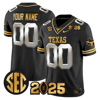 Texas Longhorns 2025 CFP Final Gold Patch Vapor Limited Custom Jersey - All Stitched