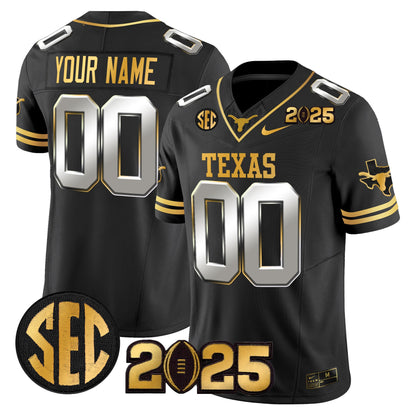 Texas Longhorns 2025 CFP Final Gold Patch Vapor Limited Custom Jersey - All Stitched