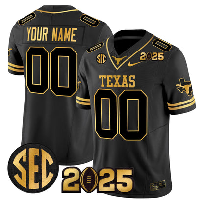 Texas Longhorns 2025 CFP Final Gold Patch Vapor Limited Custom Jersey - All Stitched