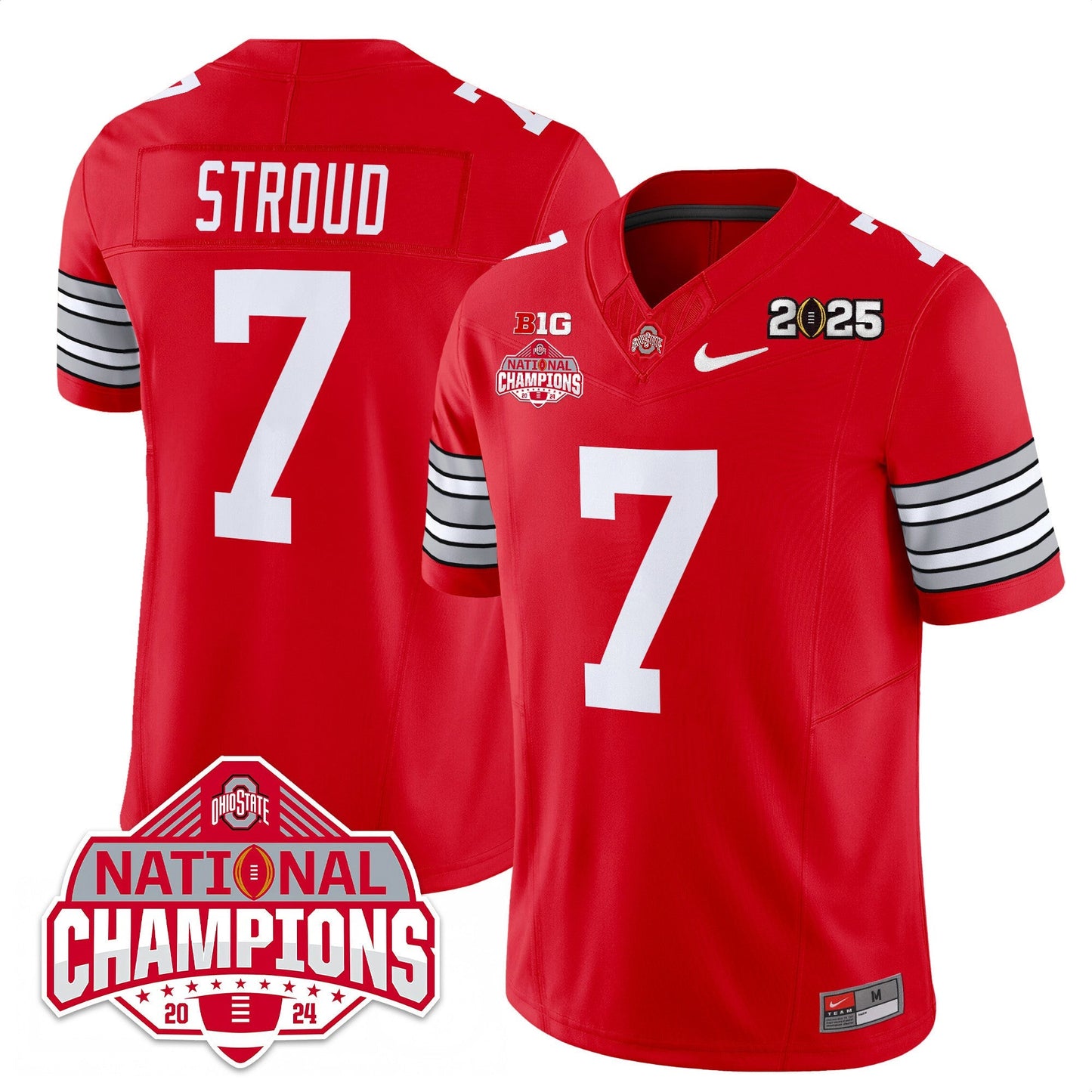 Men's Ohio State Buckeyes 'Heritage Stripe' 2025 CFP Patch - National Champions Jersey - All Stitched