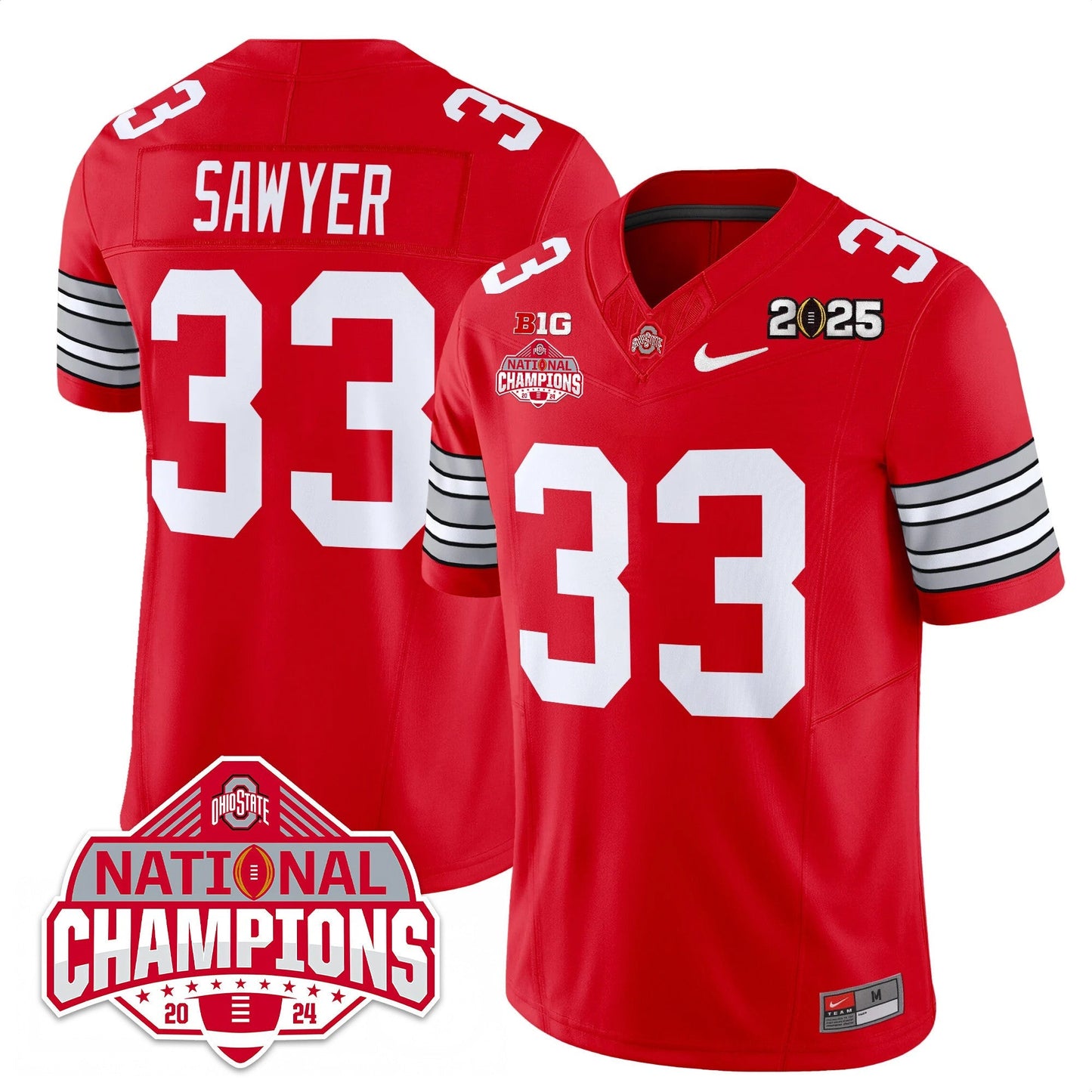 Men's Ohio State Buckeyes 'Heritage Stripe' 2025 CFP Patch - National Champions Jersey - All Stitched