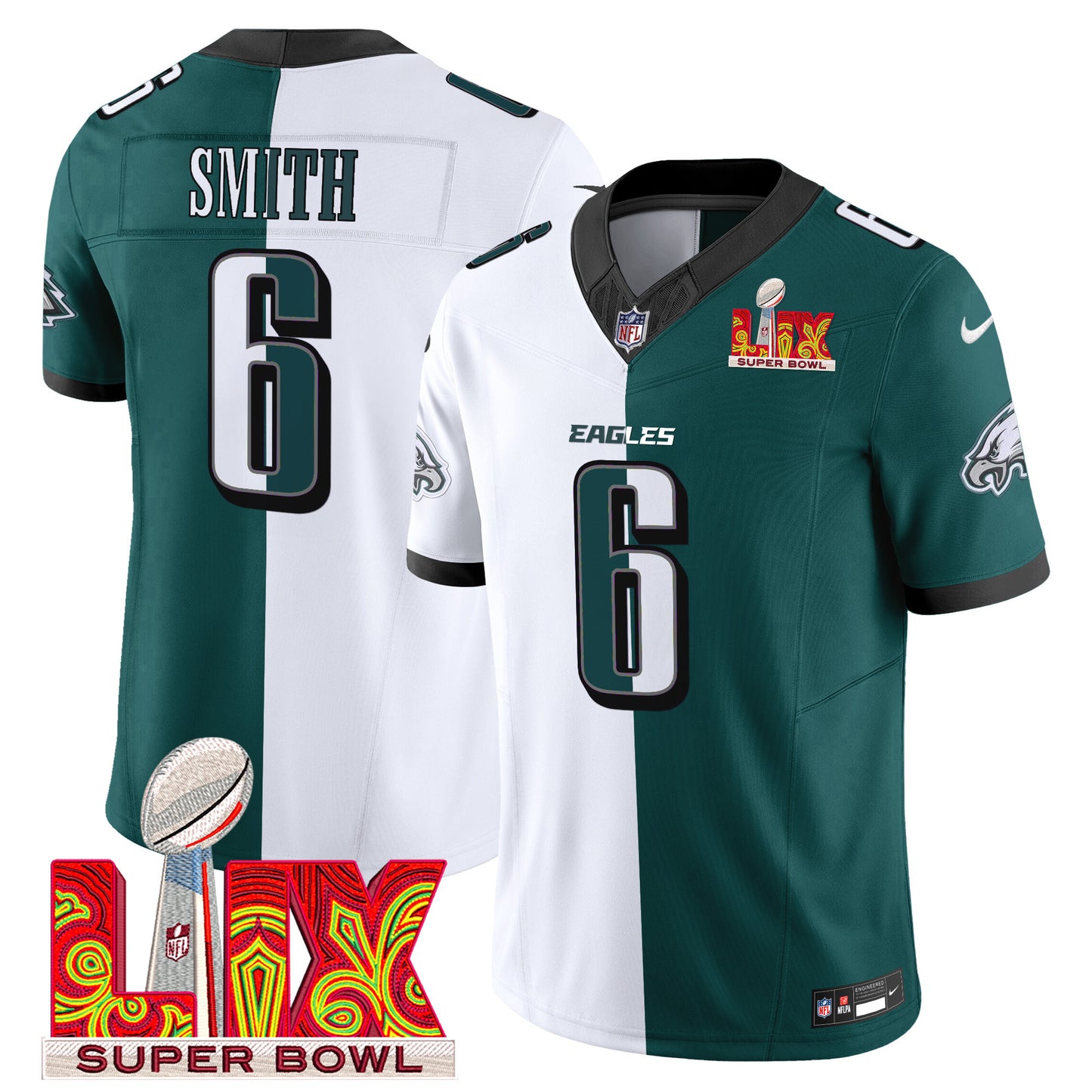 Philadelphia Eagles Super Bowl LIX Patch Vapor Limited Jersey - All Stitched