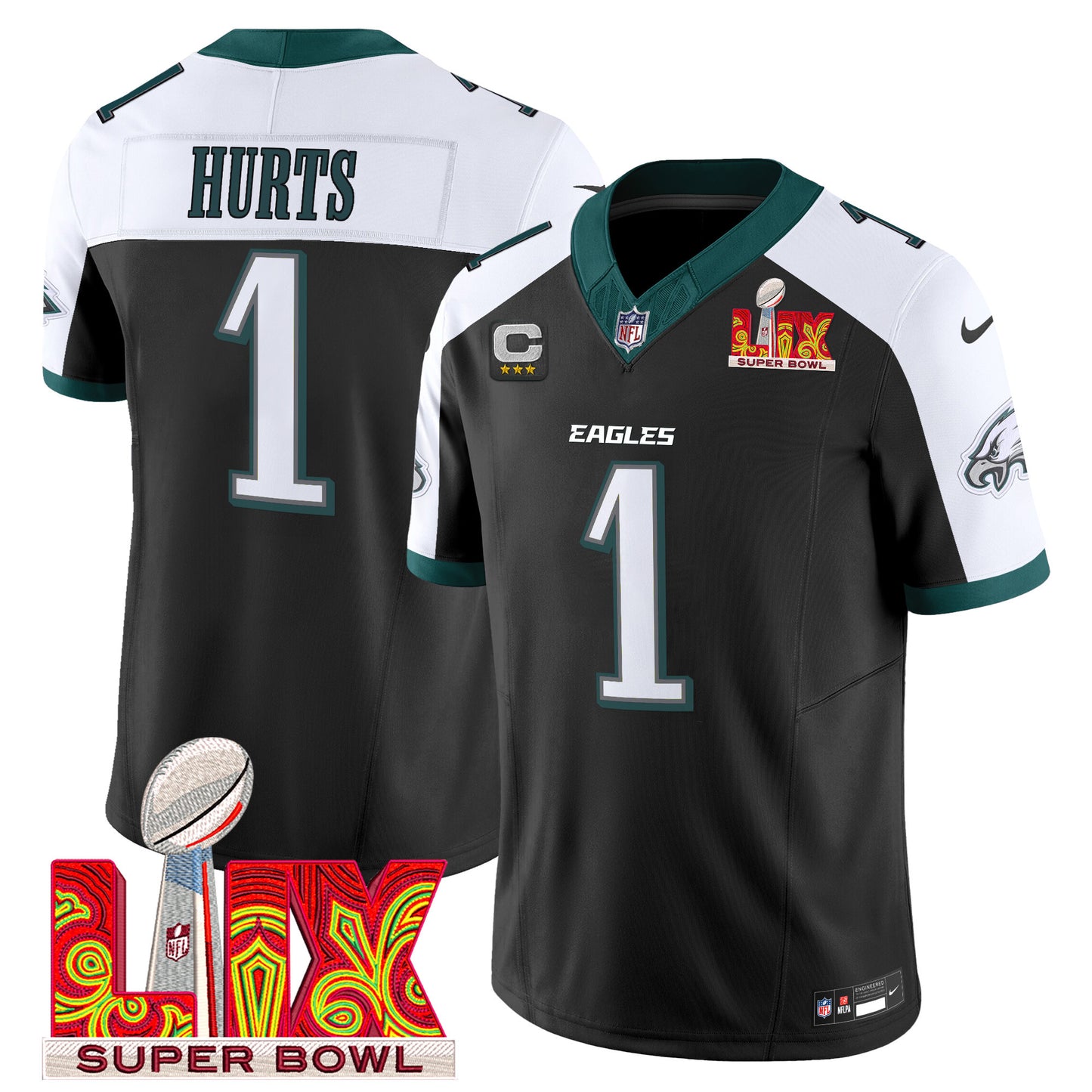 Philadelphia Eagles Super Bowl LIX Patch Vapor Limited Jersey - All Stitched