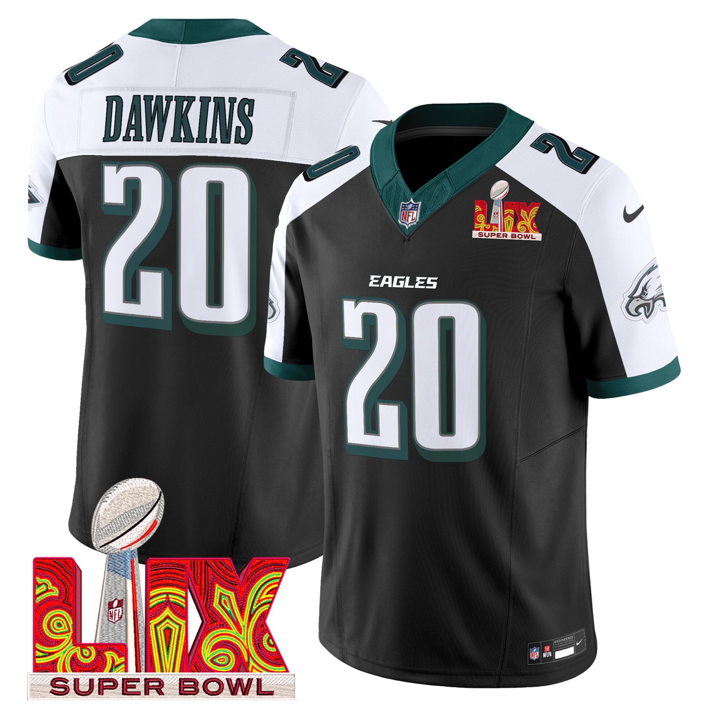 Philadelphia Eagles Super Bowl LIX Patch Vapor Limited Jersey - All Stitched