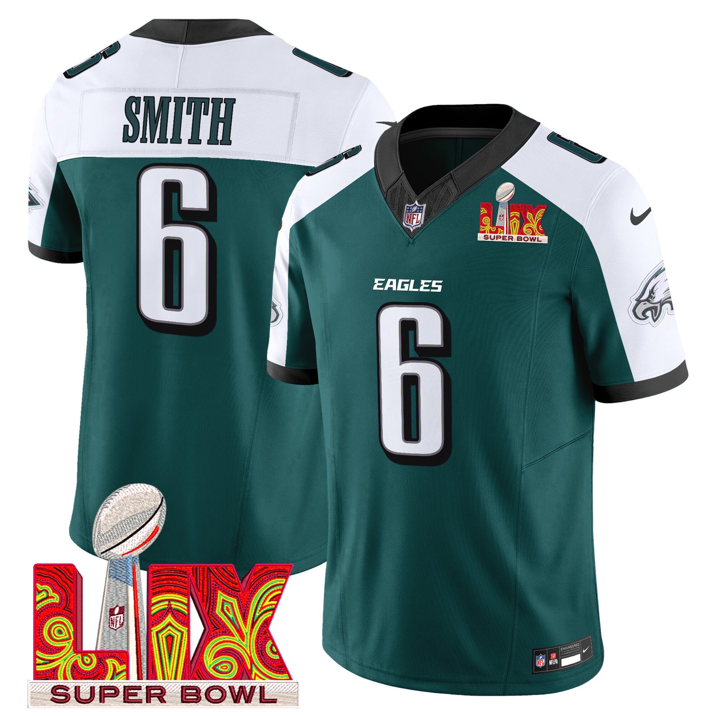 Philadelphia Eagles Super Bowl LIX Patch Vapor Limited Jersey - All Stitched