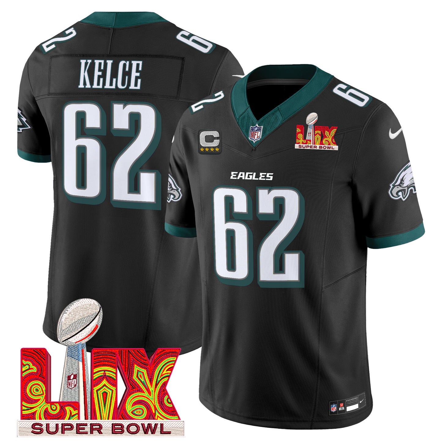 Philadelphia Eagles Super Bowl LIX Patch Vapor Limited Jersey - All Stitched