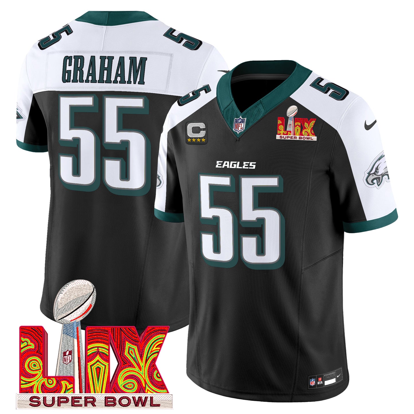 Philadelphia Eagles Super Bowl LIX Patch Vapor Limited Jersey - All Stitched