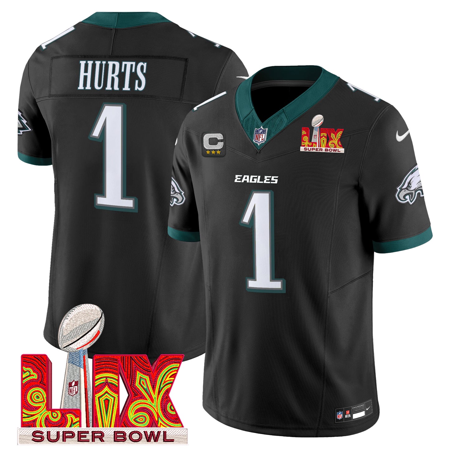 Philadelphia Eagles Super Bowl LIX Patch Vapor Limited Jersey - All Stitched