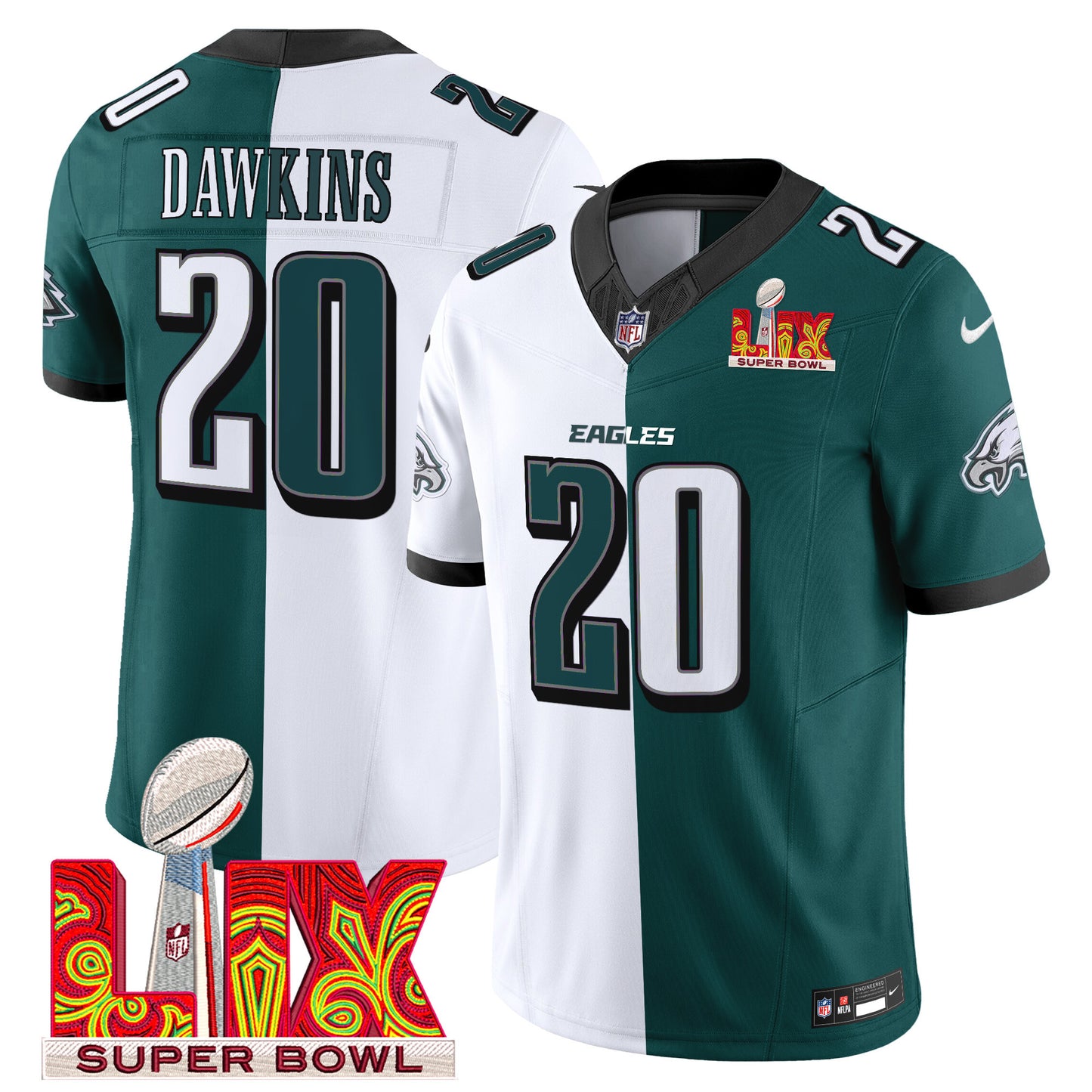 Philadelphia Eagles Super Bowl LIX Patch Vapor Limited Jersey - All Stitched