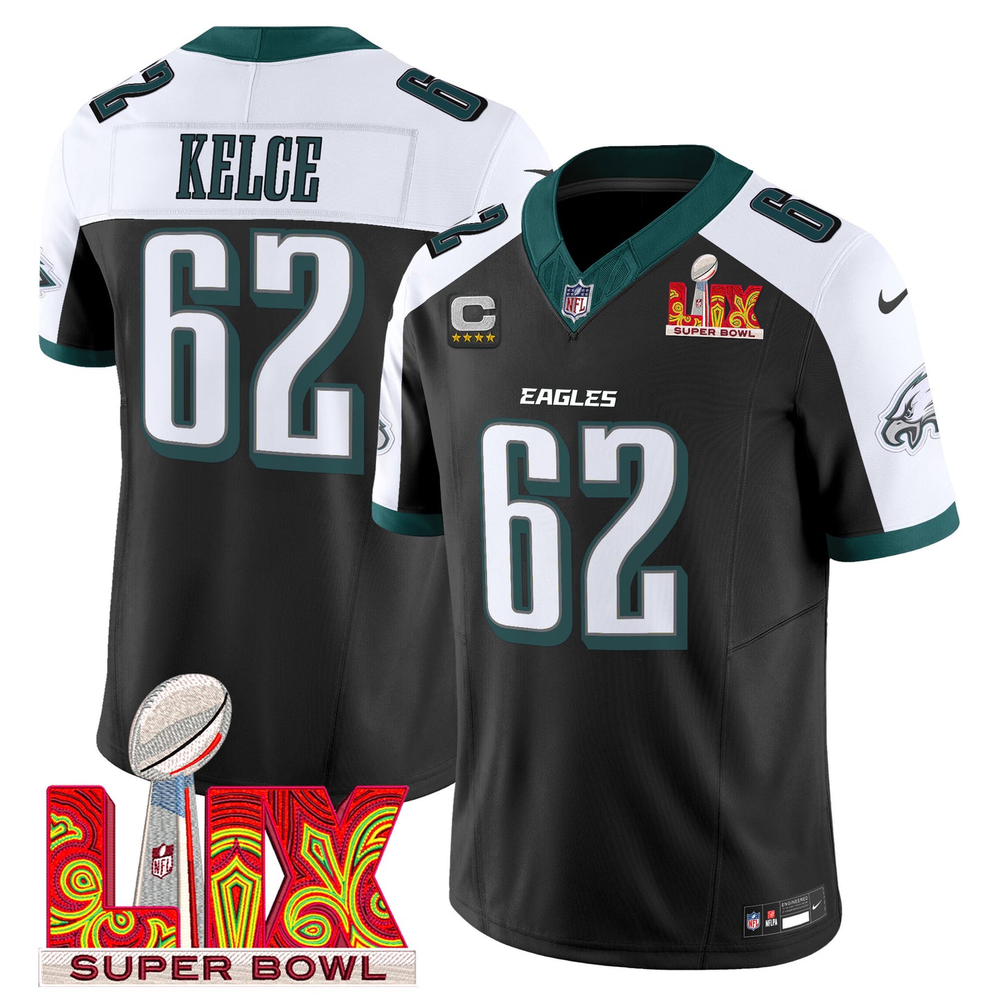 Philadelphia Eagles Super Bowl LIX Patch Vapor Limited Jersey - All Stitched