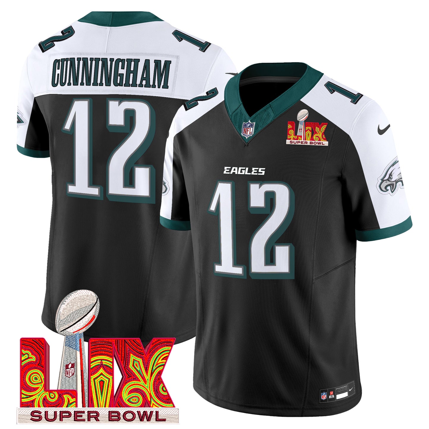 Philadelphia Eagles Super Bowl LIX Patch Vapor Limited Jersey - All Stitched