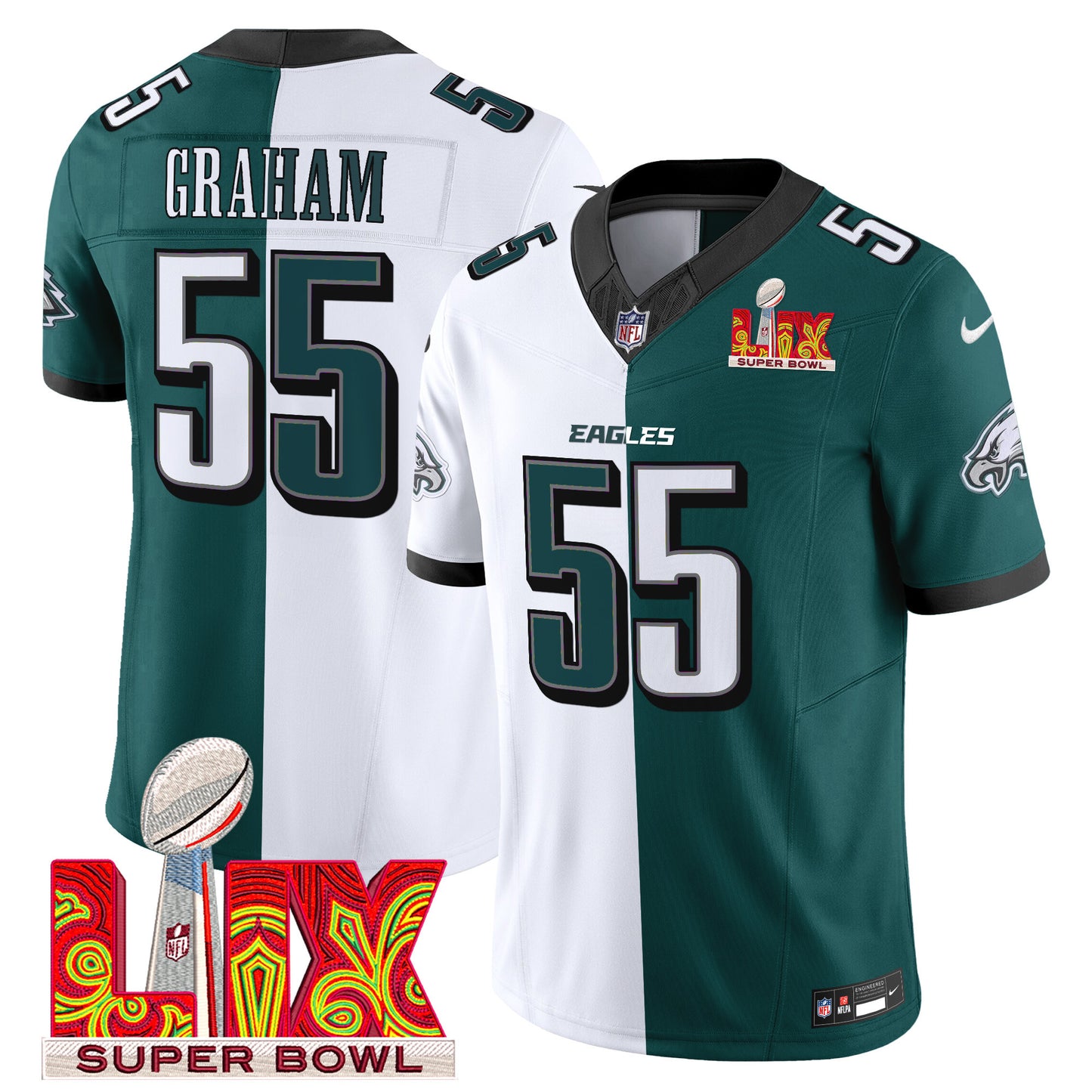 Philadelphia Eagles Super Bowl LIX Patch Vapor Limited Jersey - All Stitched