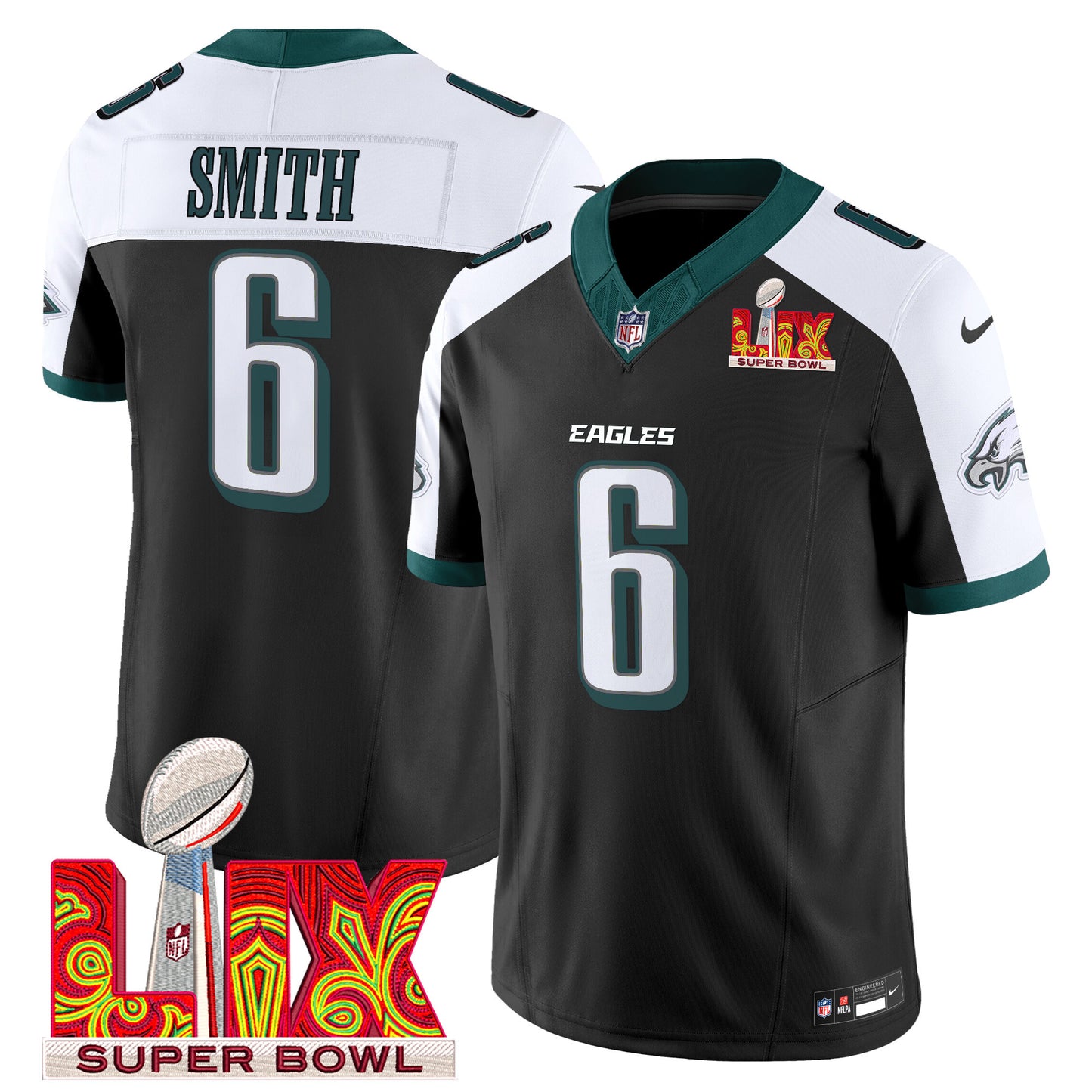 Philadelphia Eagles Super Bowl LIX Patch Vapor Limited Jersey - All Stitched