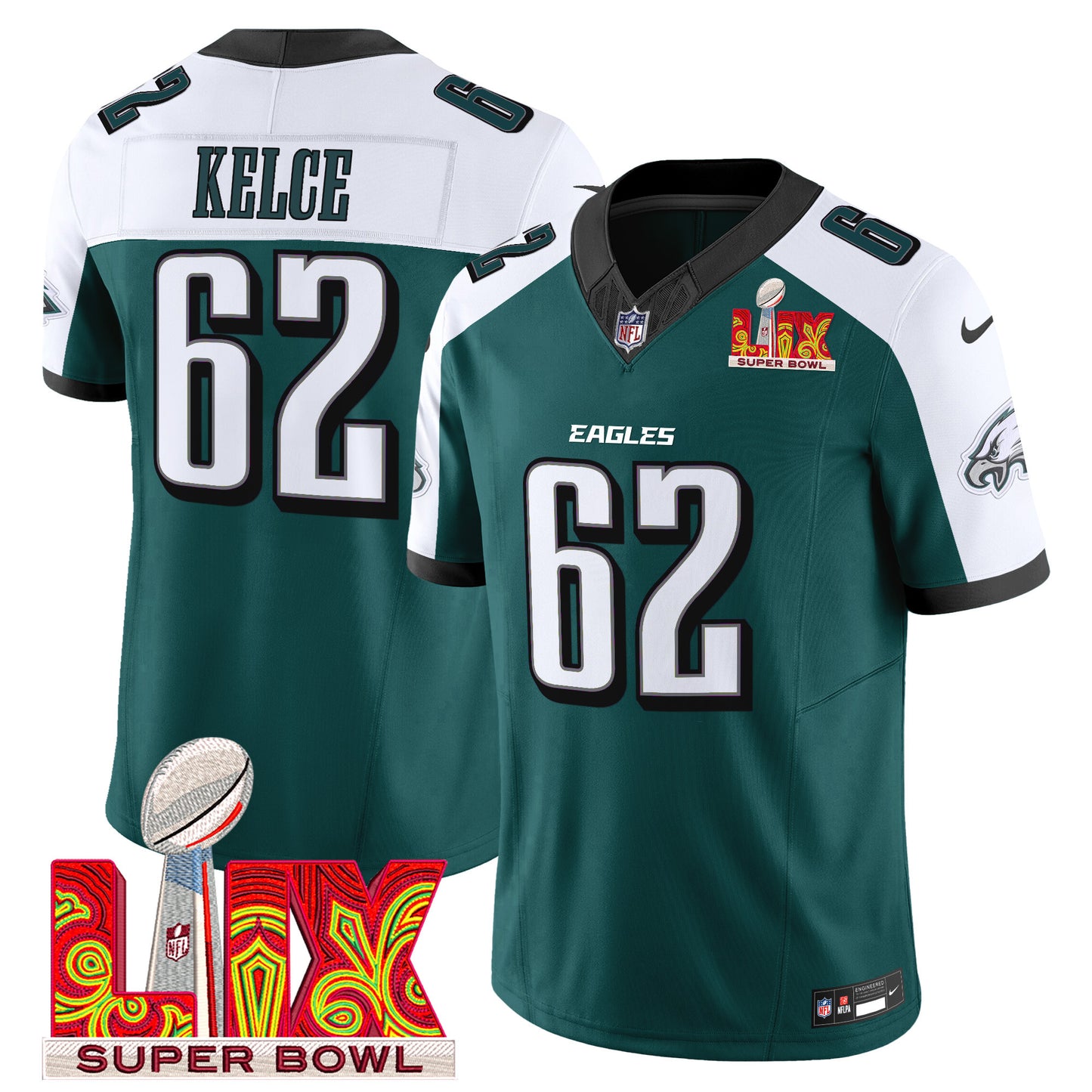 Philadelphia Eagles Super Bowl LIX Patch Vapor Limited Jersey - All Stitched