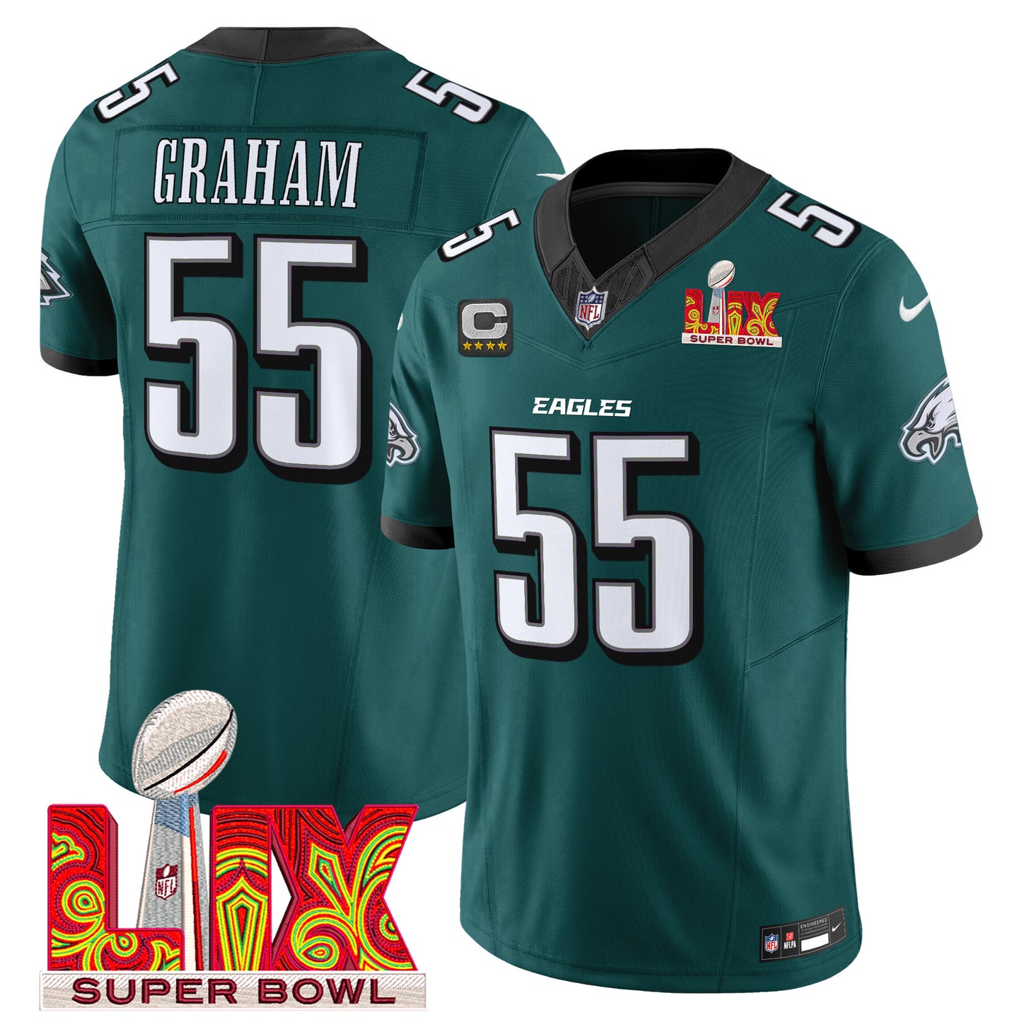 Philadelphia Eagles Super Bowl LIX Patch Vapor Limited Jersey - All Stitched