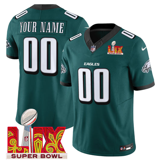 Philadelphia Eagles Super Bowl LIX Patch Vapor Limited Custom Jersey - All Stitched