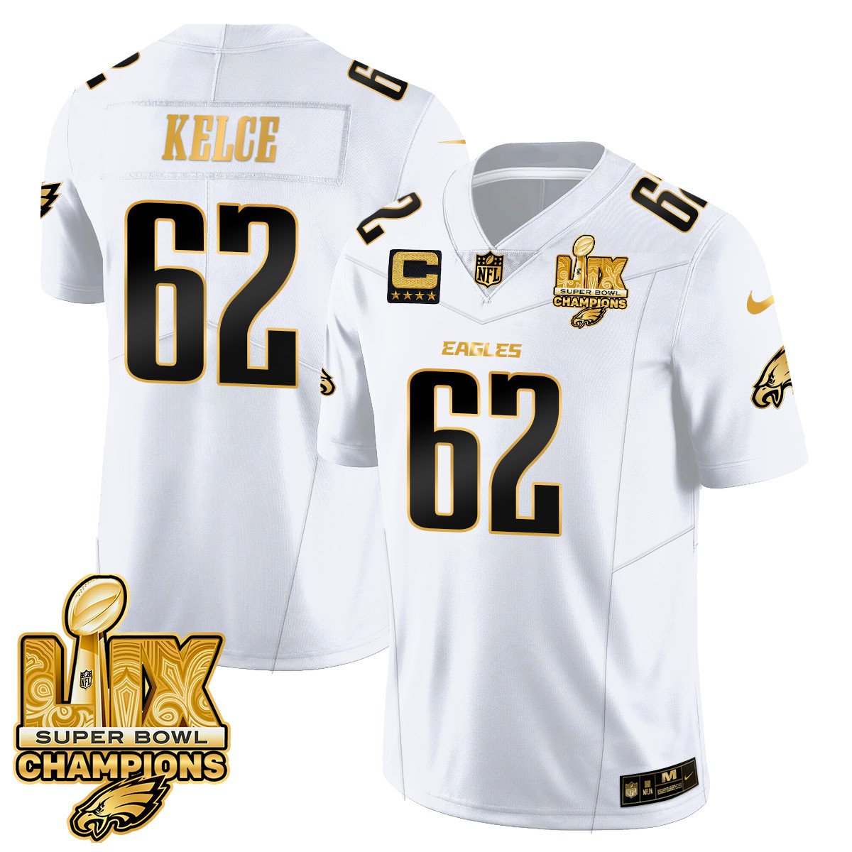 Men's Philadelphia Eagles Super Bowl LIX Champions Gold Trim Vapor Limited Jersey - All Stitched