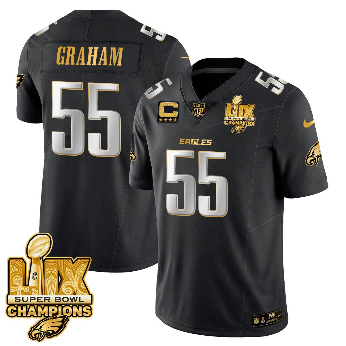 Men's Philadelphia Eagles Super Bowl LIX Champions Gold Trim Vapor Limited Jersey - All Stitched