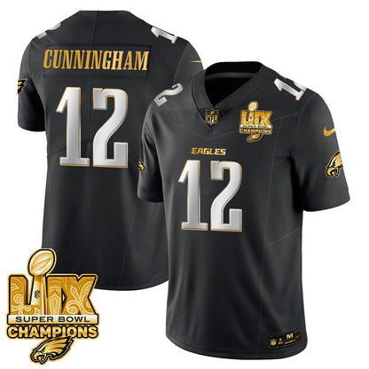 Men's Philadelphia Eagles Super Bowl LIX Champions Gold Trim Vapor Limited Jersey - All Stitched