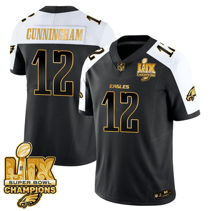 Men's Philadelphia Eagles Super Bowl LIX Champions Gold Trim Vapor Limited Jersey - All Stitched