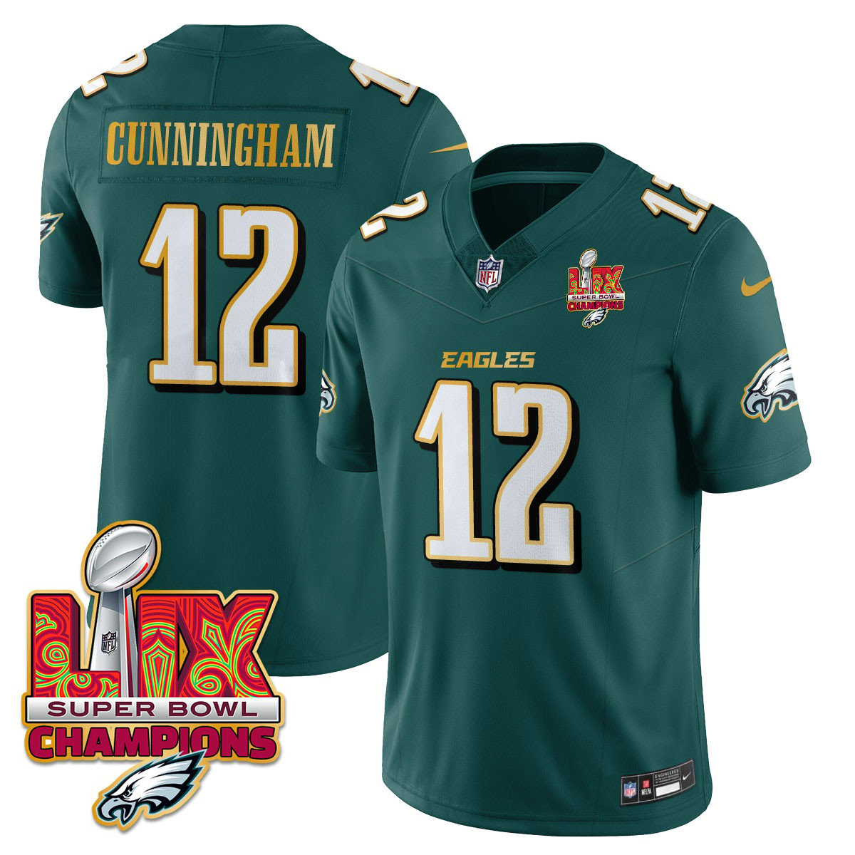 Men's Philadelphia Eagles Super Bowl LIX Champions Gold Trim Vapor Limited Jersey - All Stitched