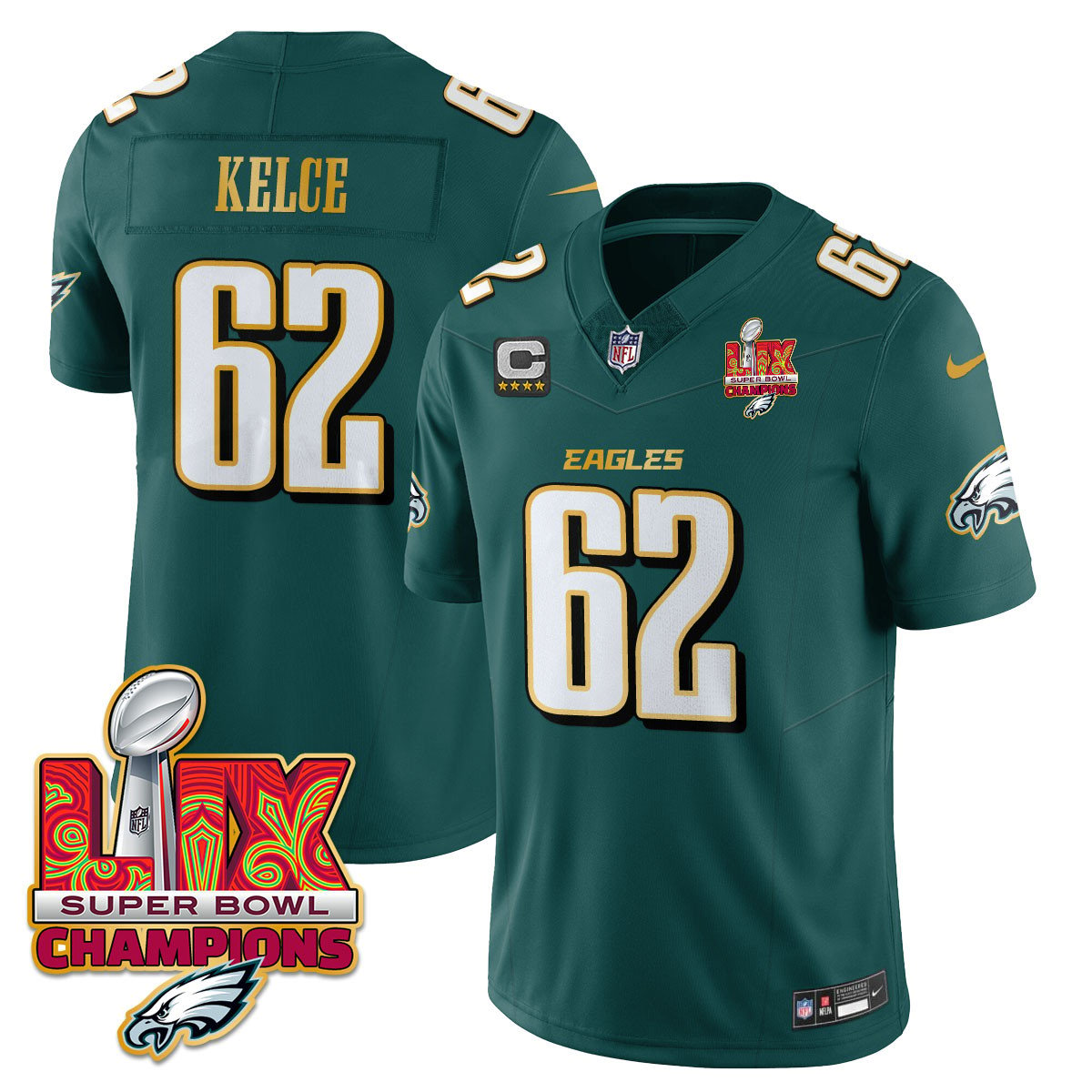 Men's Philadelphia Eagles Super Bowl LIX Champions Gold Trim Vapor Limited Jersey - All Stitched